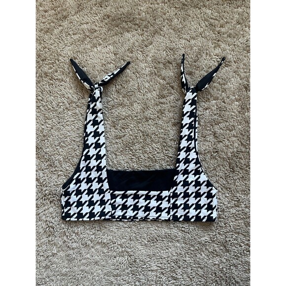 Frankies Bikinis Kendall Tie-Shoulder Bikini Top in Houndstooth Size SMALL - Picture 3 of 5